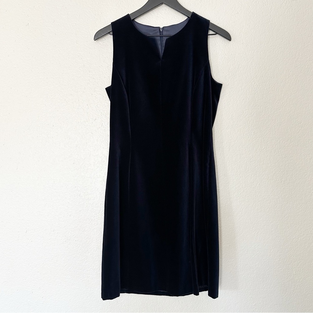 Laura Ashley‎ Velvet Sleeveless Dress Size 8 Navy Classic Holiday Party Cocktail